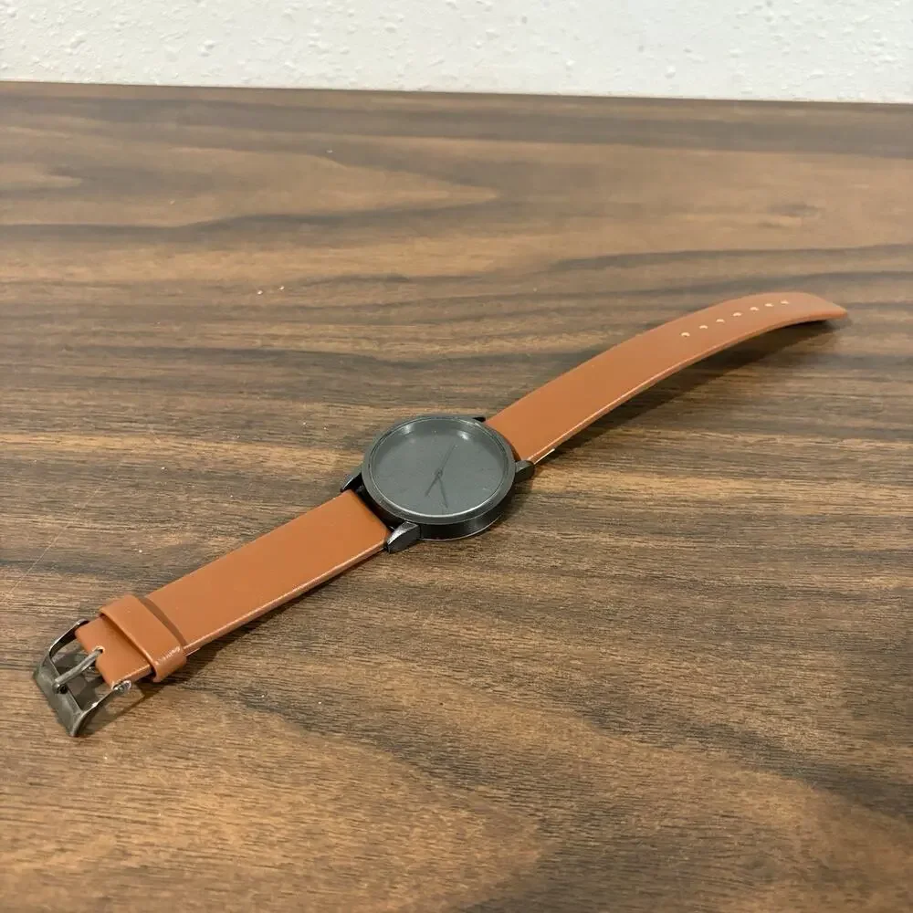Komono The‎ Wizard Watch Black Grey Tan Leather Band Water Resistant Stainless
